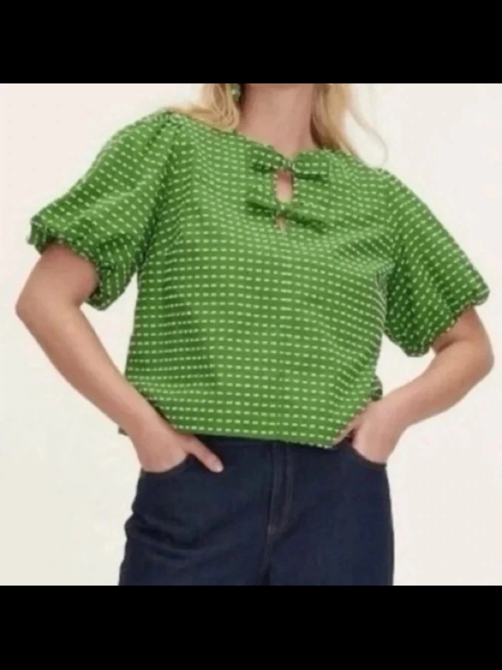 KATE SPADE x Target Green Dot Tie-Front Puff Sleeve Top Small
